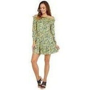 Michael Michael Kors Fleur Yellow/Blue Smocked Off the Shoulder Dress Medium